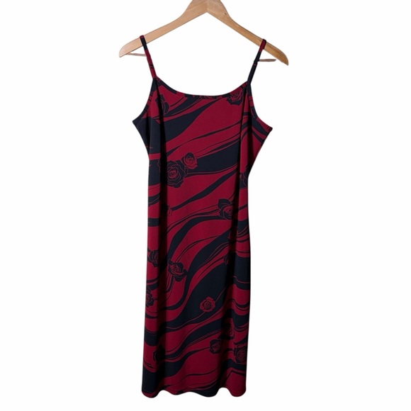 Vintage 90s Grungy WhimsiGoth Rose Dress Black and Red Size 14 - Picture 2 of 7